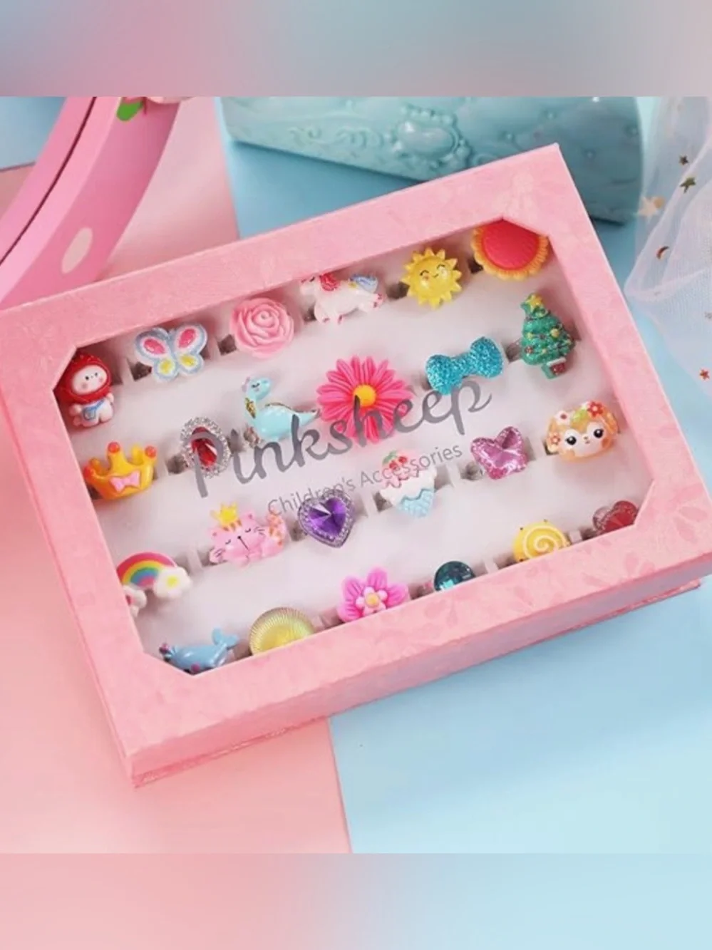 Pink Sheep 24 Pc Set Girl Jewel Rings